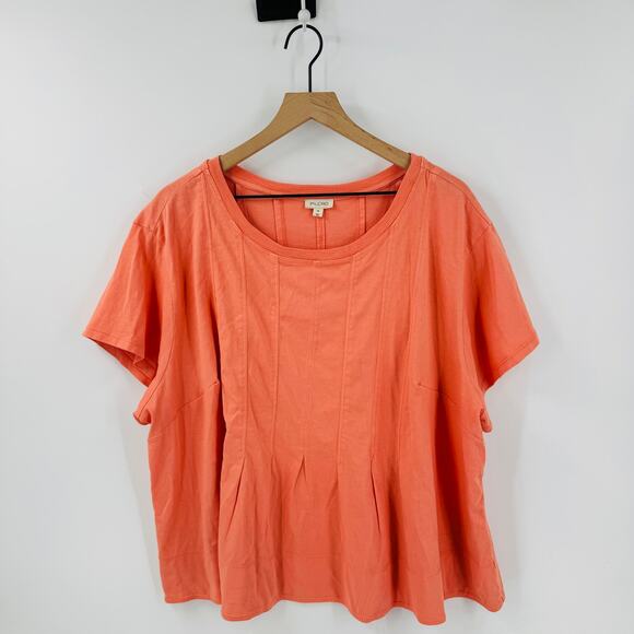 Pilcro Coral Short Sleeve Pleated Cotton Knit T-Shirt Top Size 1X Pleated Swing - Picture 6 of 7